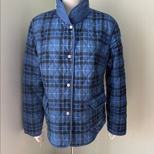 Jane Ashley Quilted Reversible Blue Plaid Jacket Large